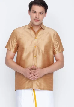 Plain Dupion Silk Shirt in Beige