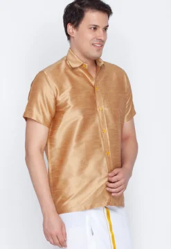 Plain Dupion Silk Shirt in Beige