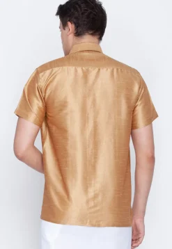 Plain Dupion Silk Shirt in Beige