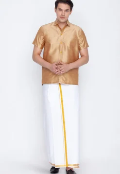 Plain Dupion Silk Shirt in Beige