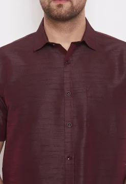 Plain Dupion Silk Shirt in Wine