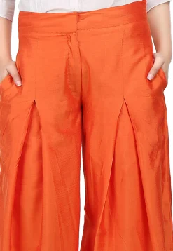 Plain Flared Cotton Silk Palazzo Pant in Orange