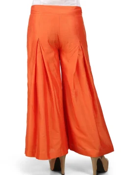 Plain Flared Cotton Silk Palazzo Pant in Orange