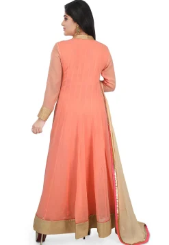Plain Georgette Abaya Style Suit in Light Peach