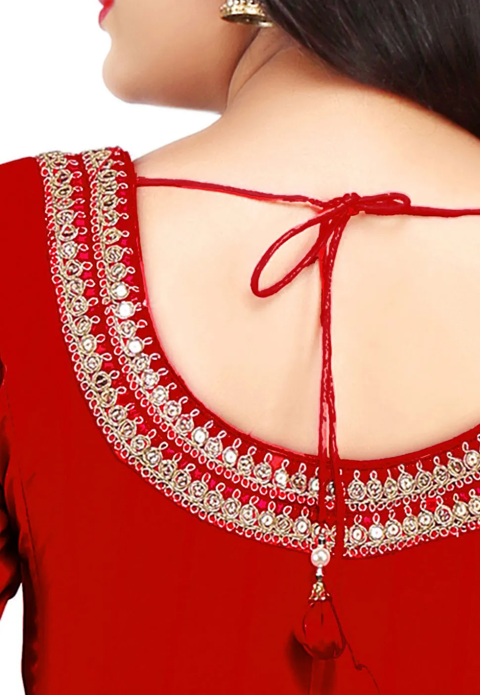 Plain Georgette Anarkali Suit in Red