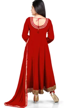 Plain Georgette Anarkali Suit in Red