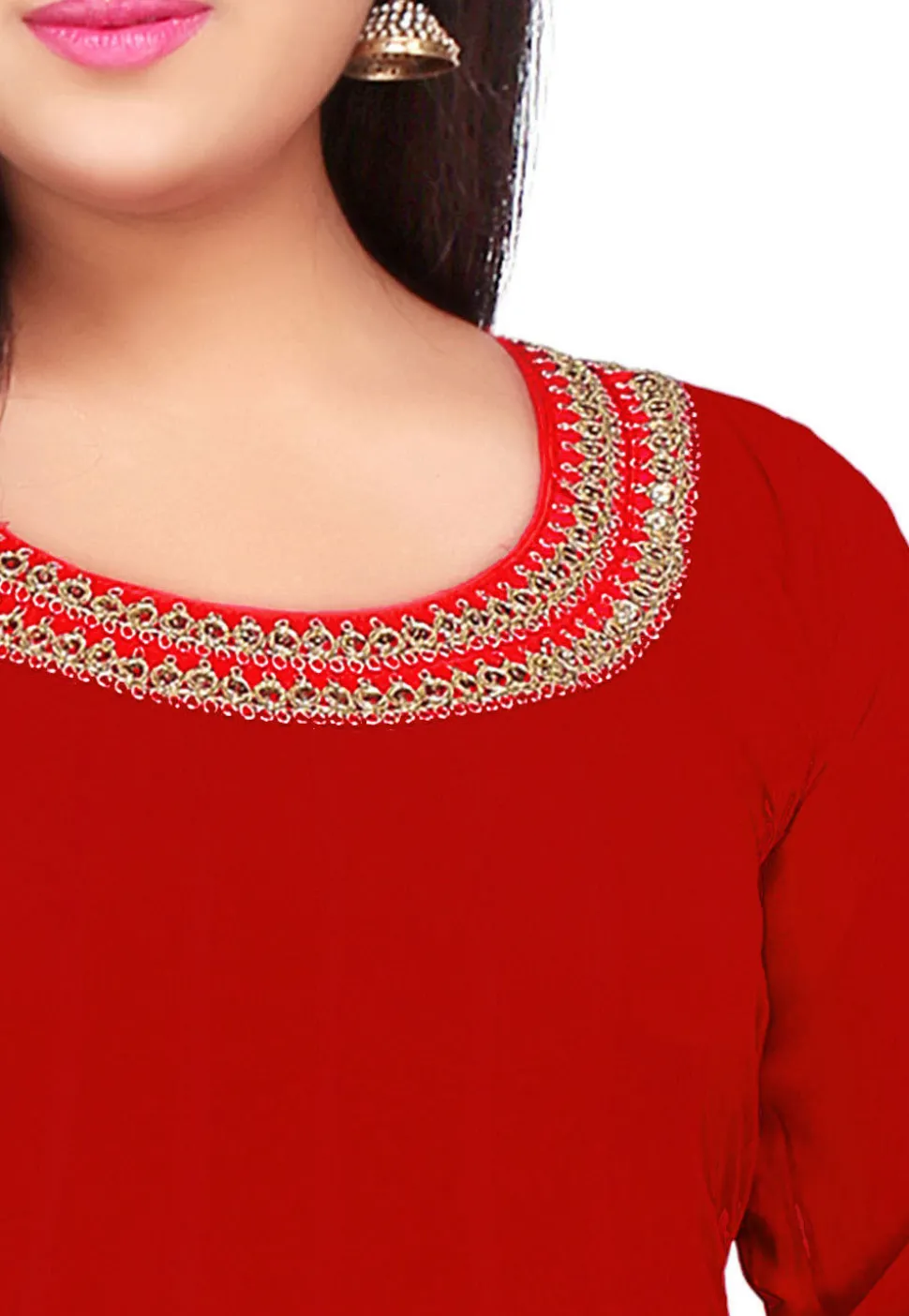 Plain Georgette Anarkali Suit in Red