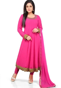 Plain Georgette Anarkali Suit in Fuchsia