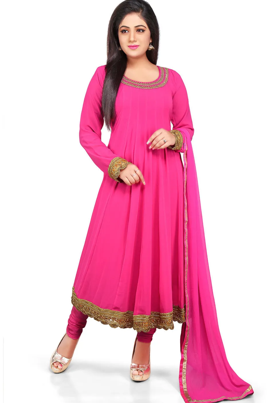 Plain Georgette Anarkali Suit in Fuchsia