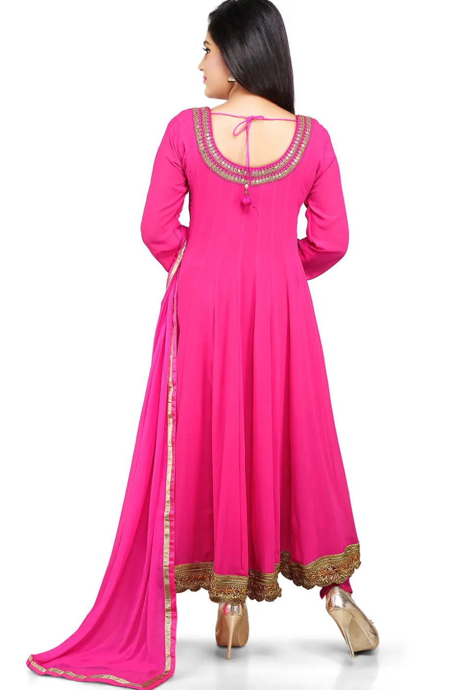 Plain Georgette Anarkali Suit in Fuchsia