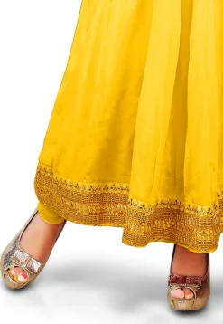 Plain Georgette Anarkali Suit in Yellow
