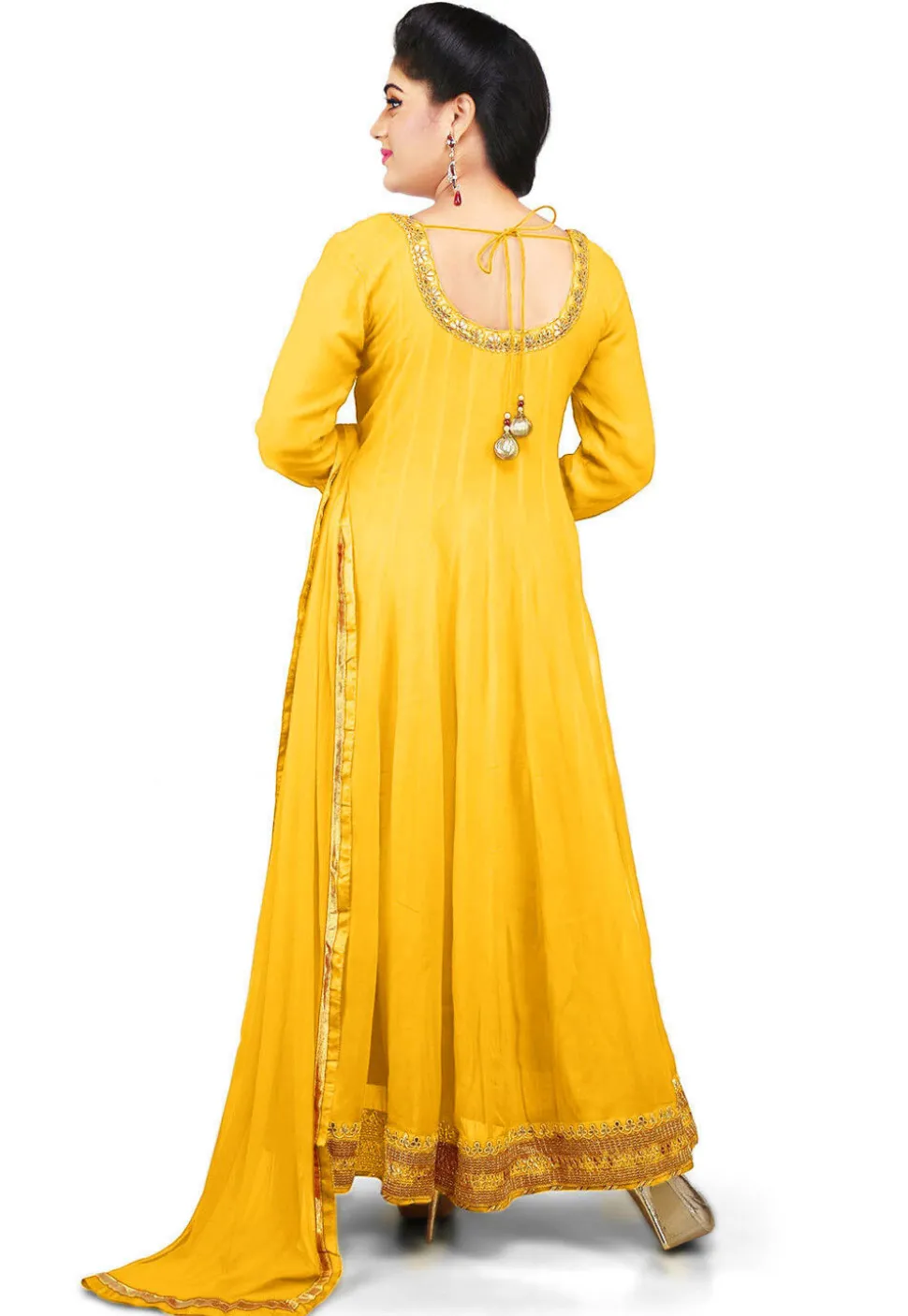 Plain Georgette Anarkali Suit in Yellow