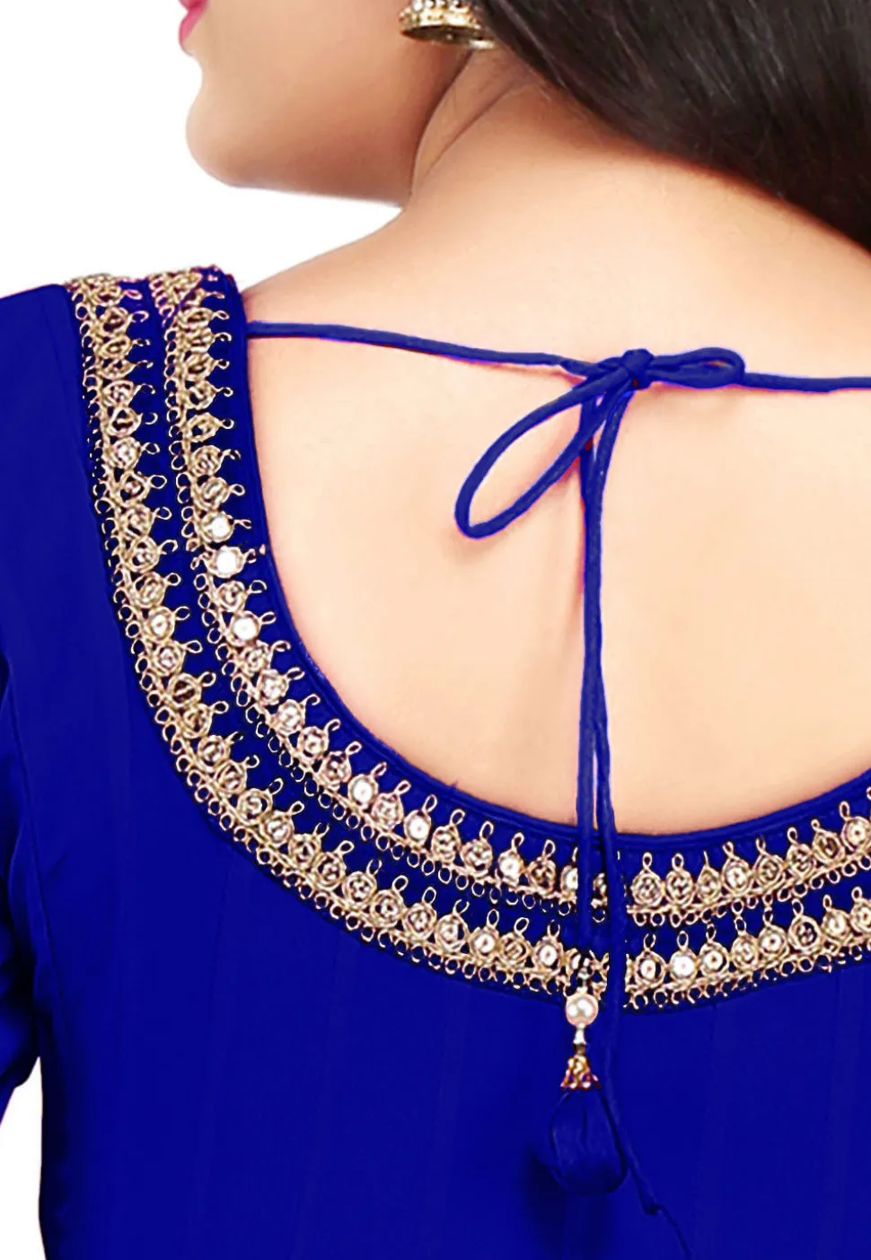 Plain Georgette Anarkali Suit in Royal Blue