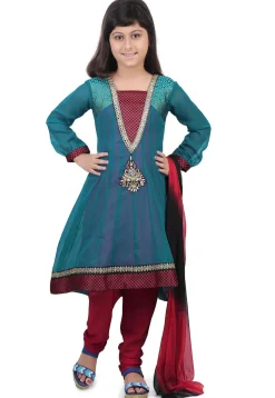 Plain Georgette Anarkali Suit in Teal Blue