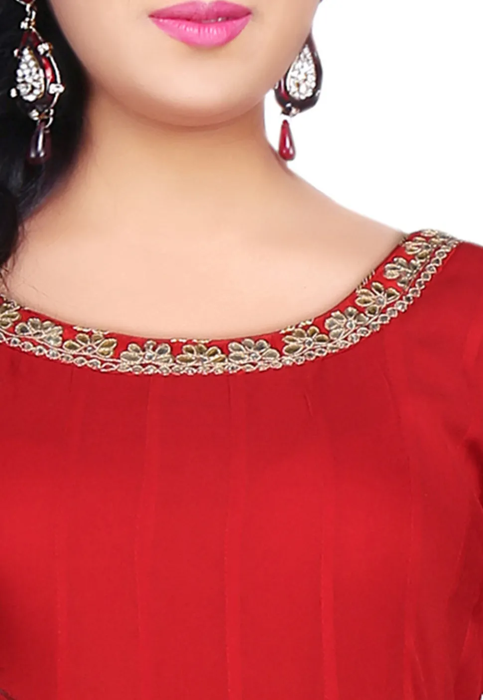Plain Georgette Anarkali Suit in Red