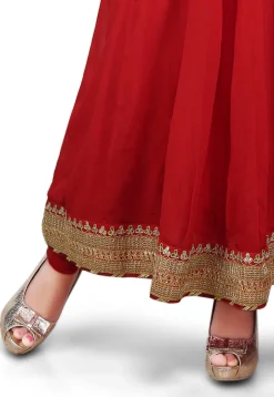 Plain Georgette Anarkali Suit in Red