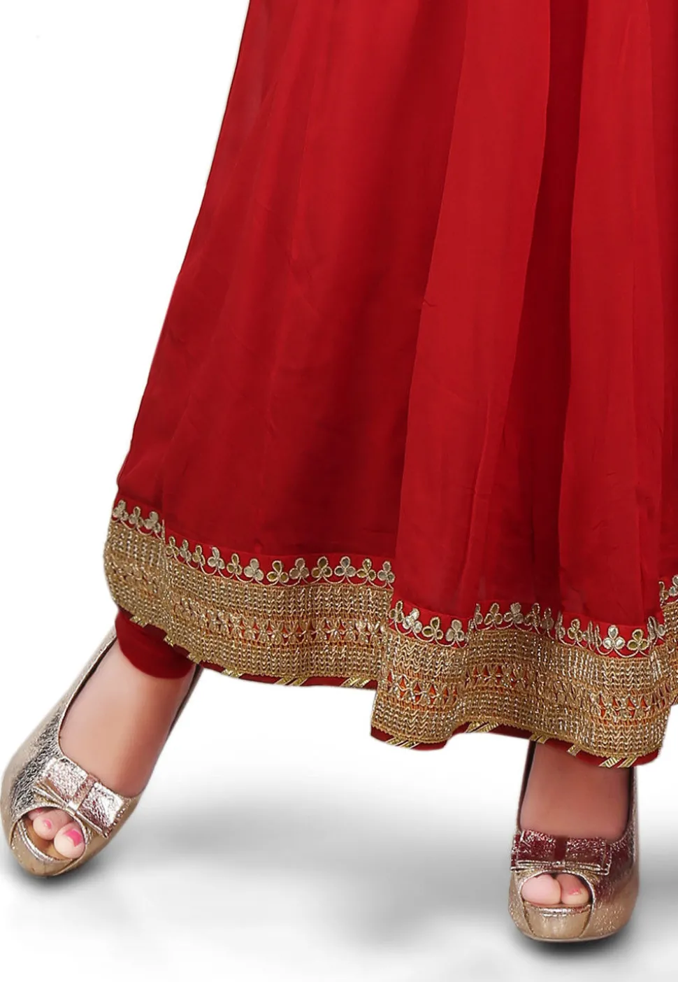Plain Georgette Anarkali Suit in Red