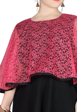 Plain Georgette and Net Gown in Black and Pink