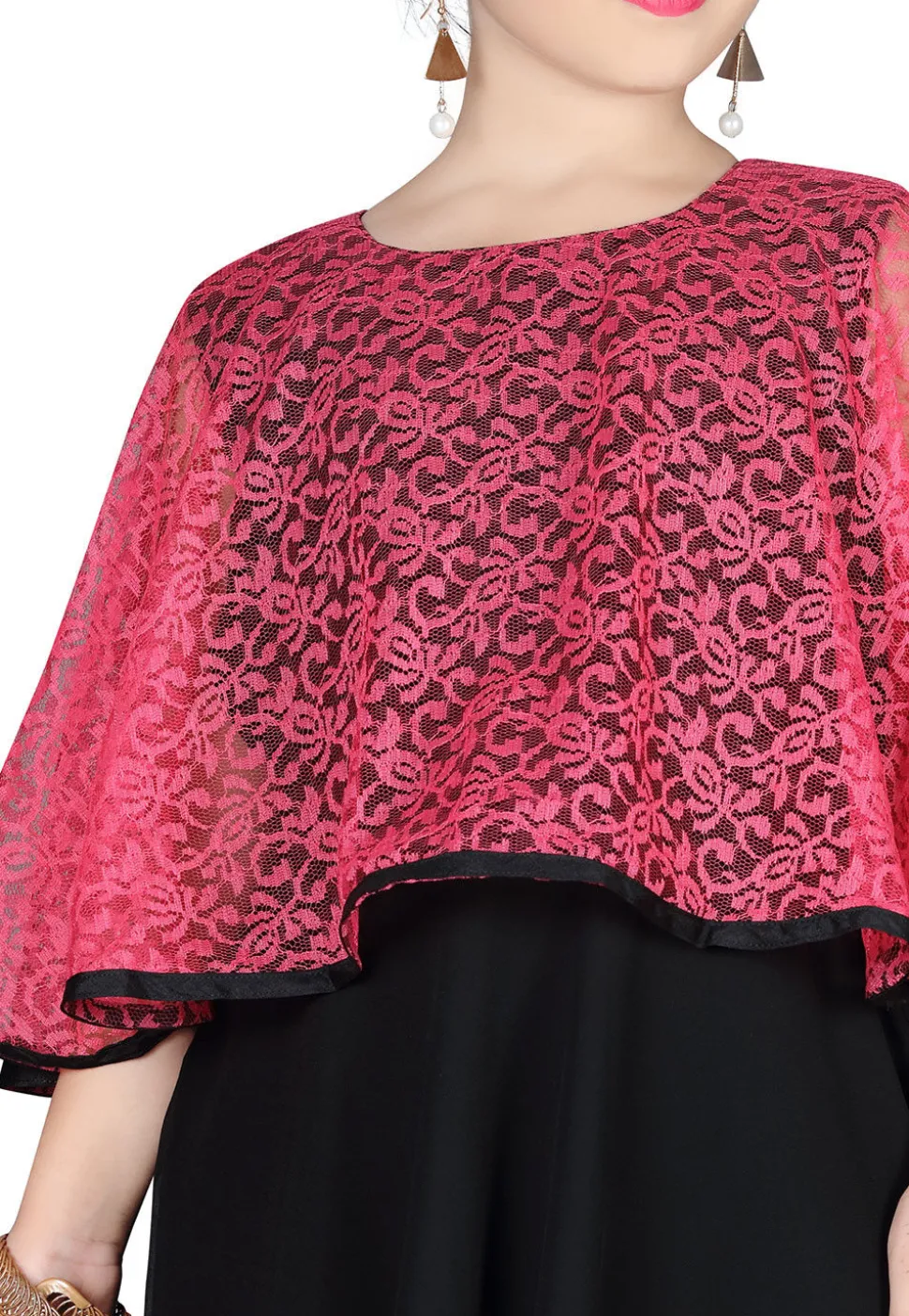 Plain Georgette and Net Gown in Black and Pink