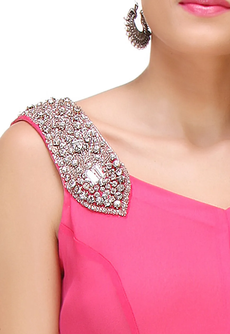 Plain Georgette Asymmetric Dress in Fuchsia
