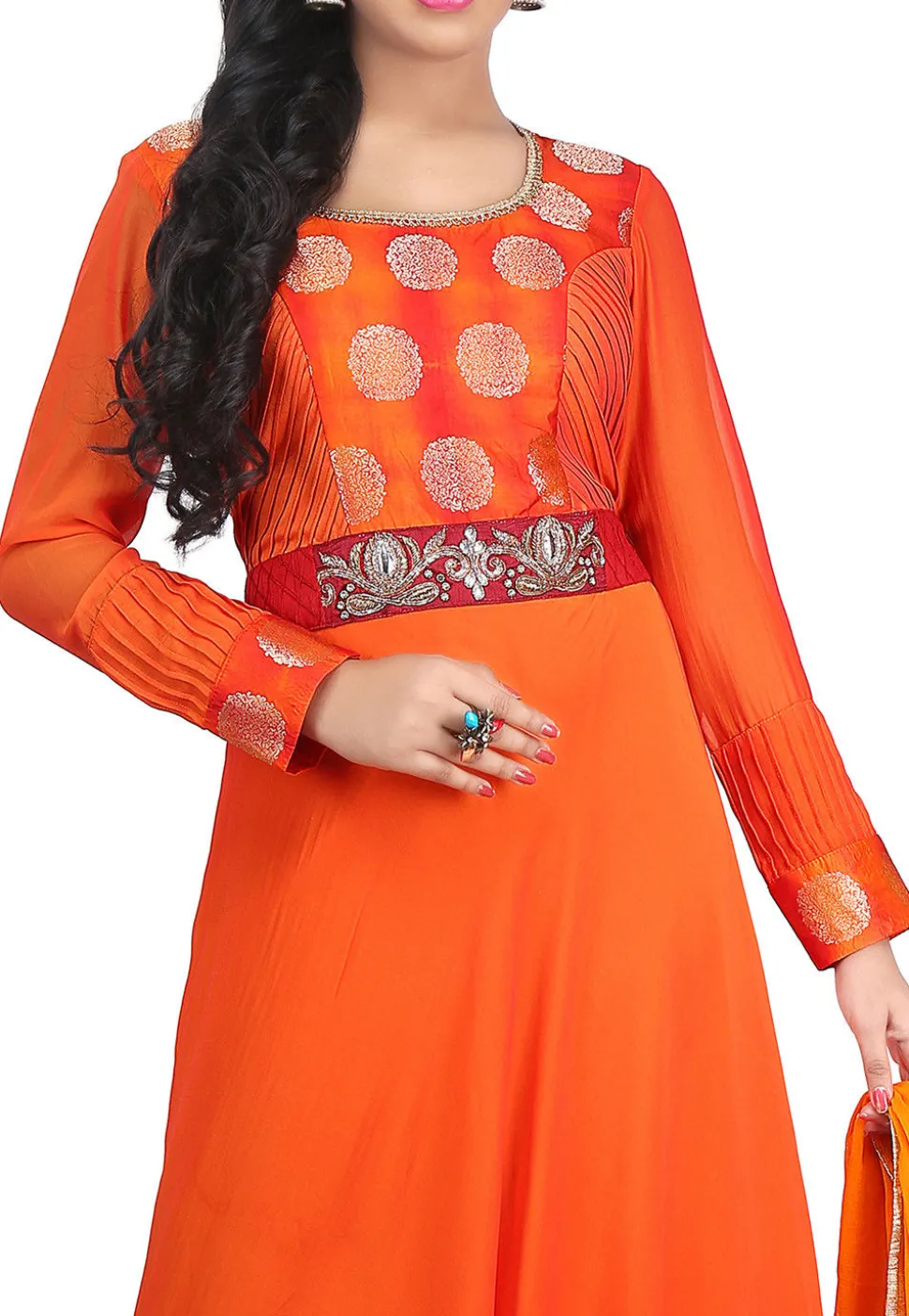 Plain Georgette Flared Suit in Orange Ombre