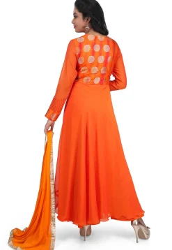 Plain Georgette Flared Suit in Orange Ombre