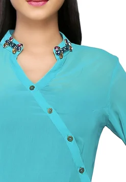 Plain Georgette Kurta in Turquoise