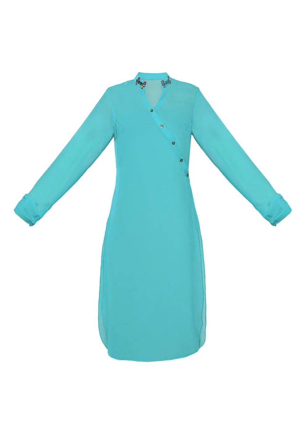 Plain Georgette Kurta in Turquoise