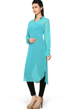 Plain Georgette Kurta in Turquoise