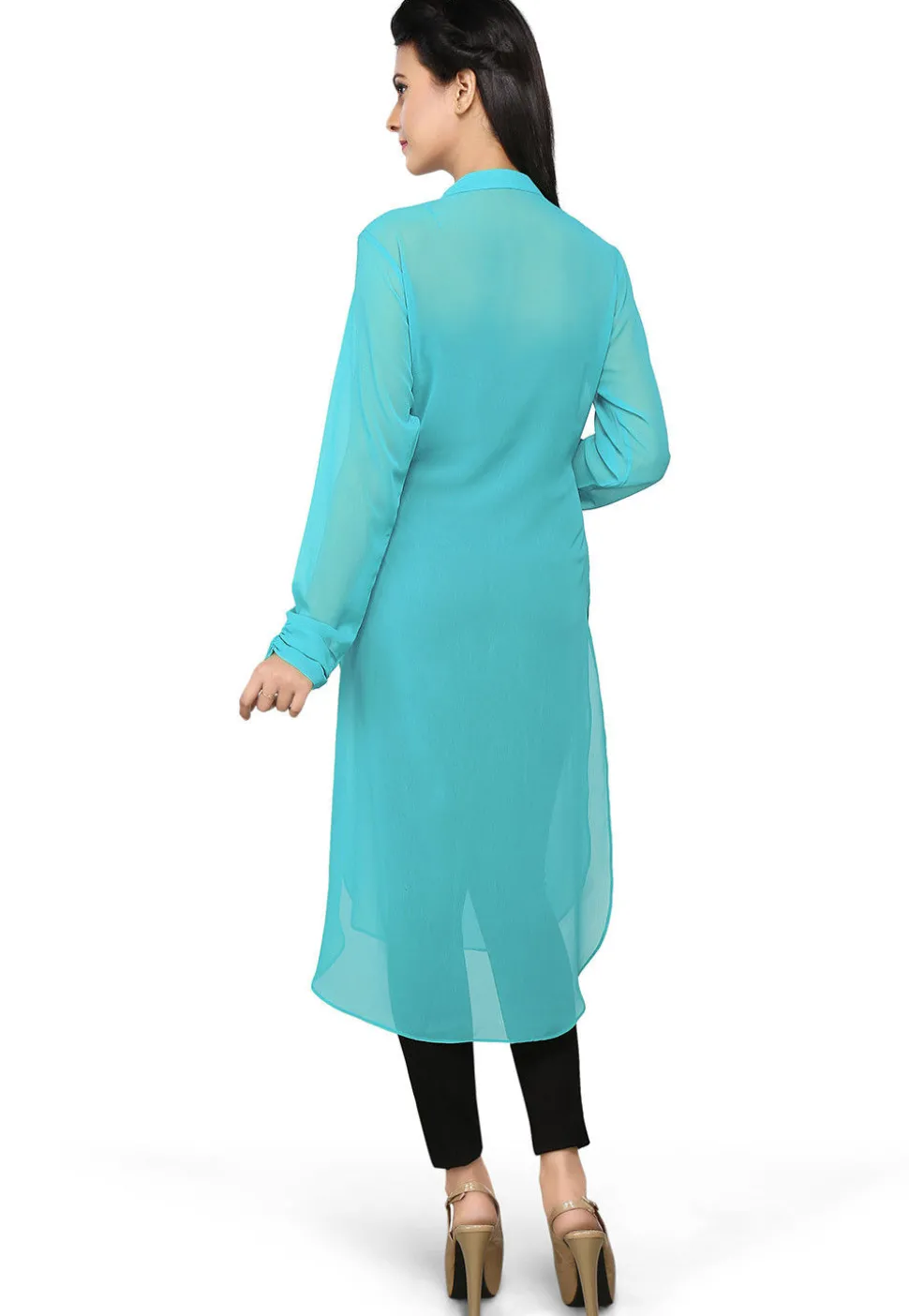 Plain Georgette Kurta in Turquoise