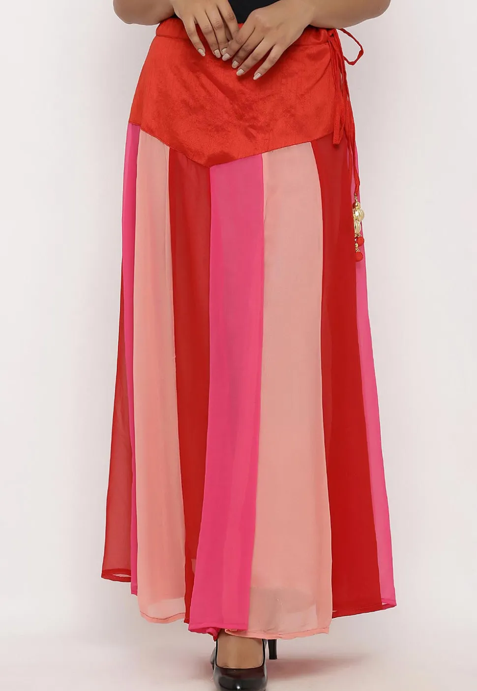 Plain Georgette Panelled Skirt in Multicolor