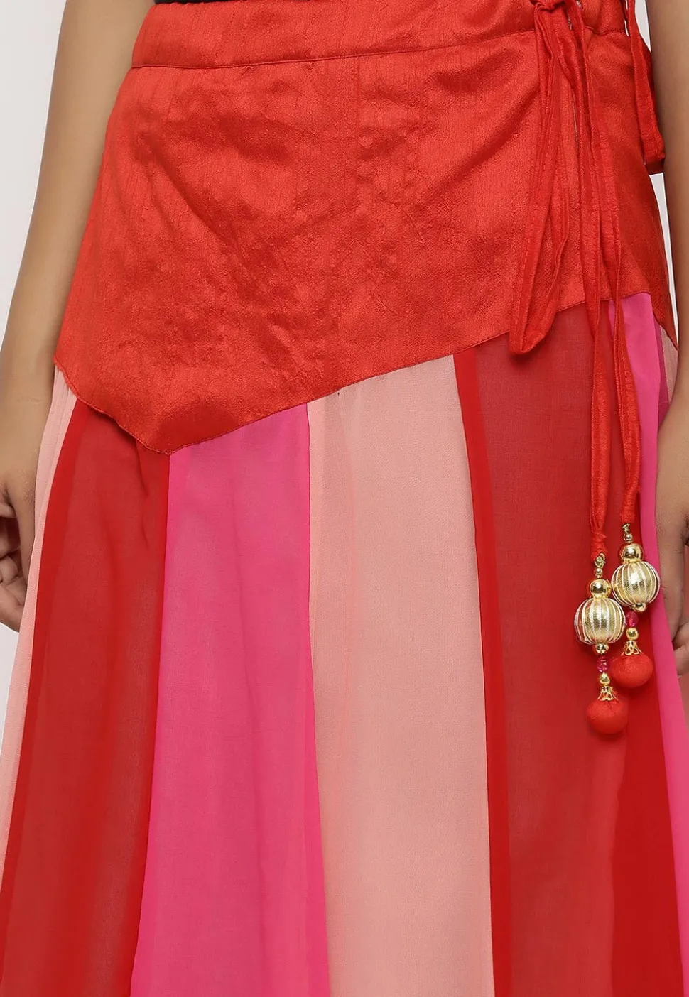 Plain Georgette Panelled Skirt in Multicolor