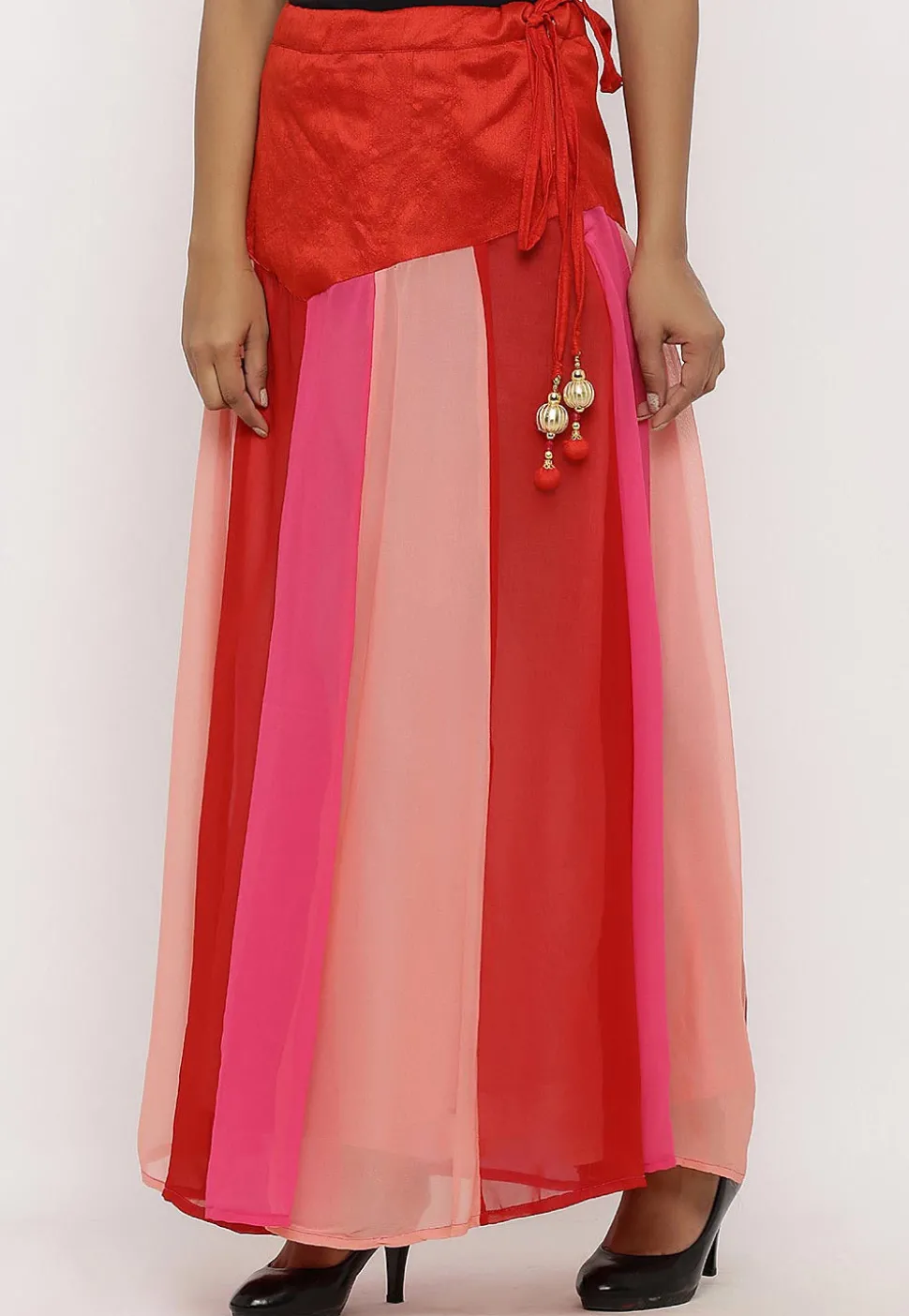 Plain Georgette Panelled Skirt in Multicolor