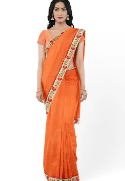 Plain Georgette Saree in Orange