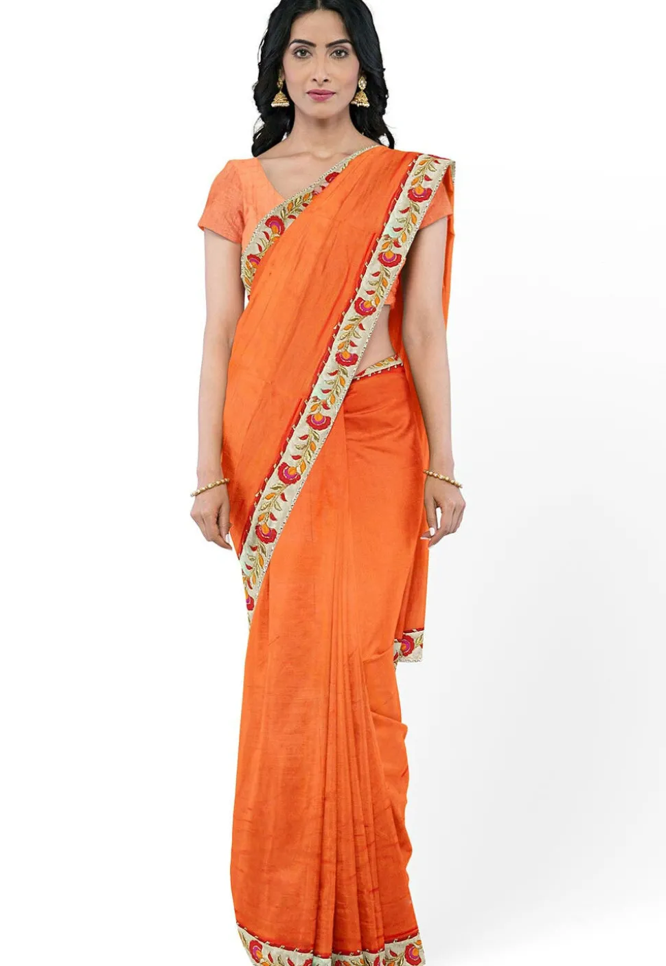 Plain Georgette Saree in Orange