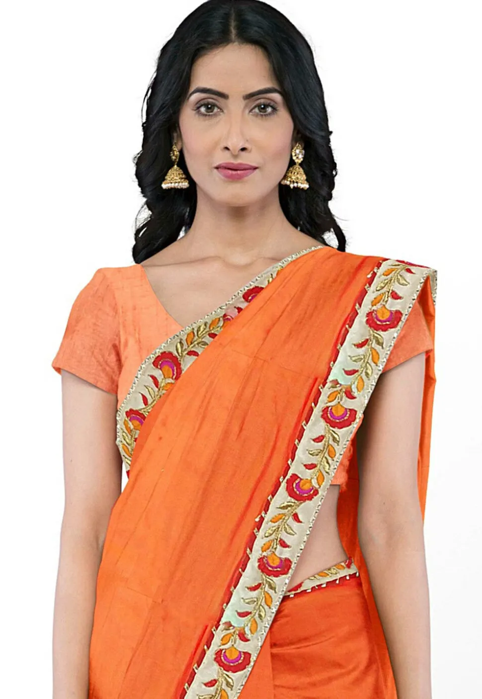 Plain Georgette Saree in Orange