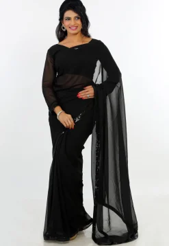 Plain Georgette Saree in Black