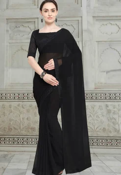 Plain Georgette Saree in Black