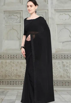 Plain Georgette Saree in Black