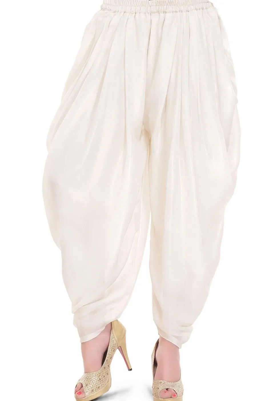 Plain Georgette Shimmer Elasticated Cowl Pant in Off White