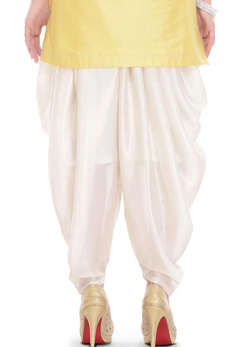 Plain Georgette Shimmer Elasticated Cowl Pant in Off White