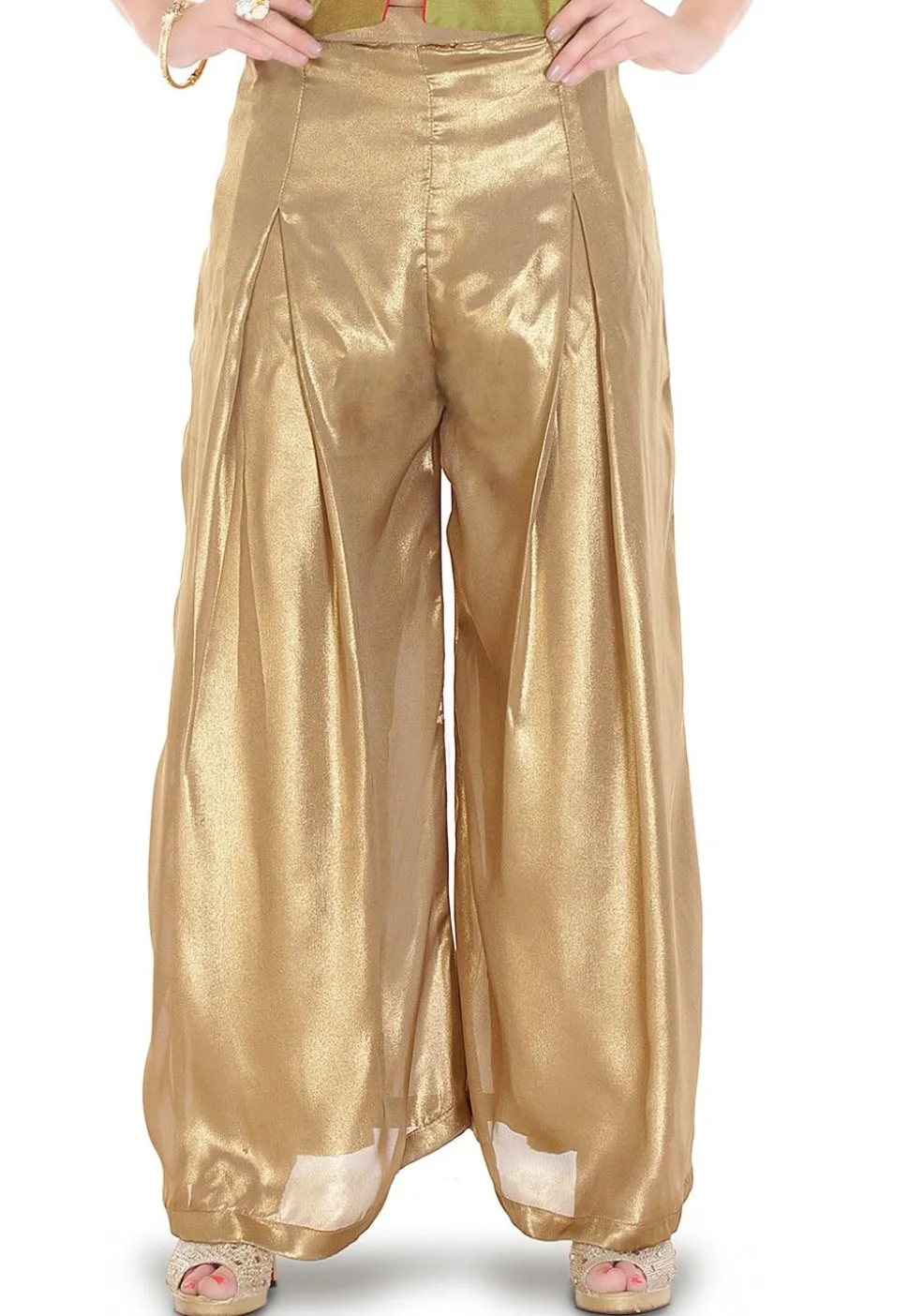 Plain Georgette Shimmer Palazzo in Golden