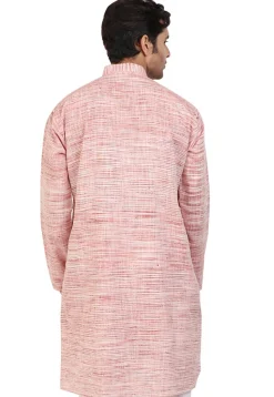 Plain Handloom South Cotton Slub Kurta in Pink and Off White
