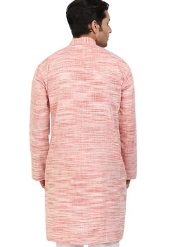 Plain Handloom South Cotton Slub Kurta in Red and Off White