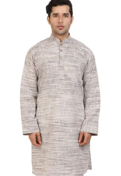 Plain Handloom South Cotton Slub Kurta in Fawn and Off White
