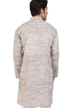 Plain Handloom South Cotton Slub Kurta in Fawn and Off White