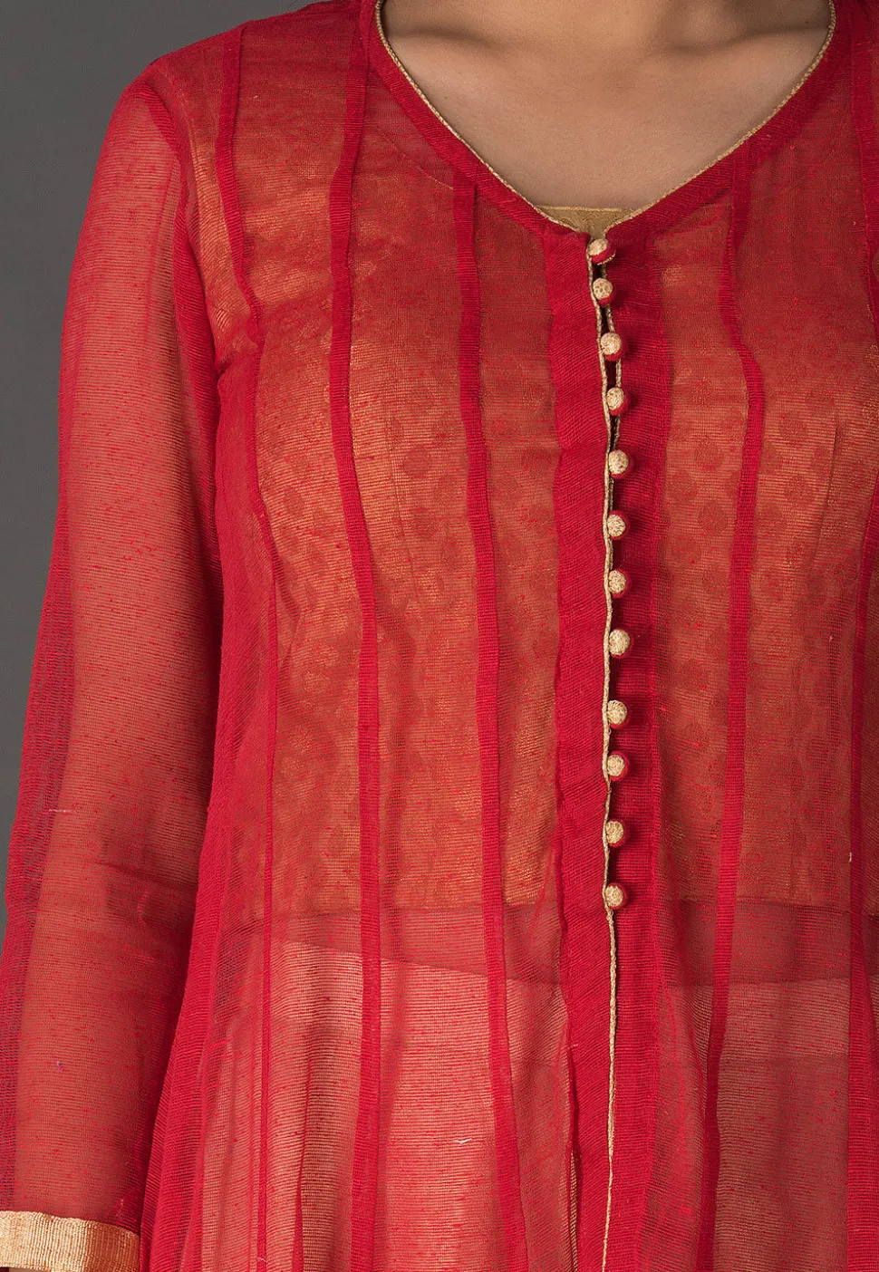 Plain Jute Net Lehenga in Red
