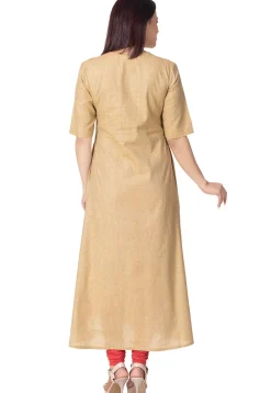 Plain Linen Cotton A Line Suit in Light Beige