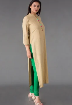 Plain Linen Cotton Straight Suit in Beige