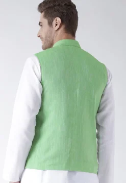 Plain Linen Nehru Jacket in Light Green